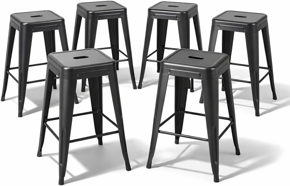 Home Bar Seating - Gece Yarısı Siyah Metal Tezgah Yüksekliği