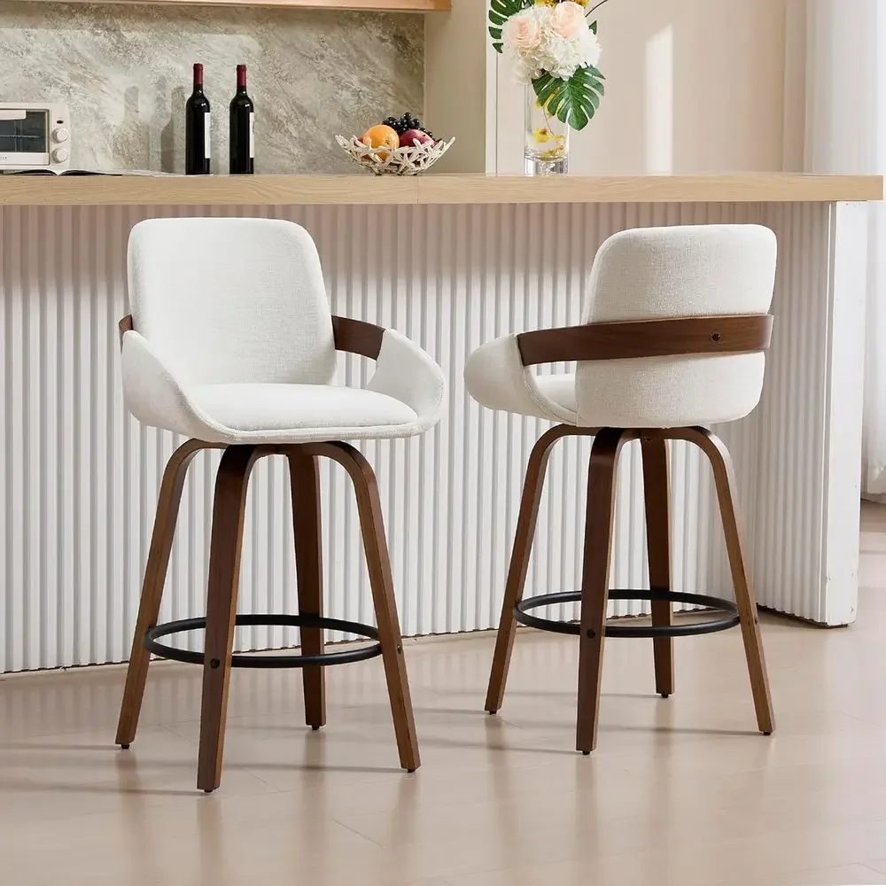 Home Bar Stools - Bej Kumaş Döner Bar Tabureleri, Sırt
