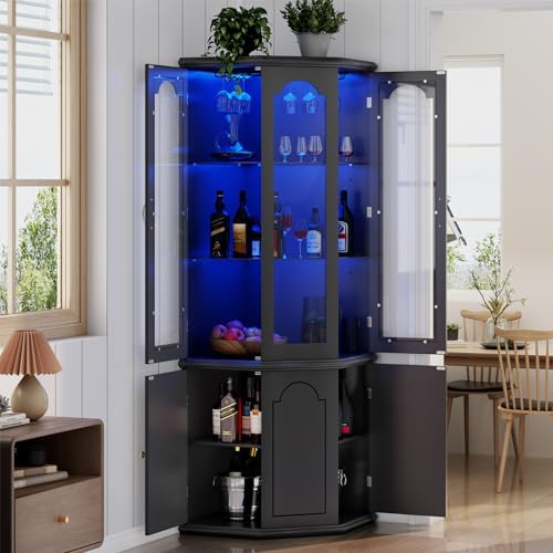 Home Bar And Cabinet - LED Işıklı Köşe Bar Dolabı, Temperli