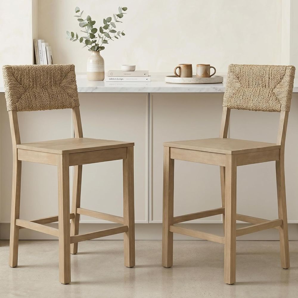Home Bar Stools - 2'li Doğal Deniz Çayırı Sırtlı Bar