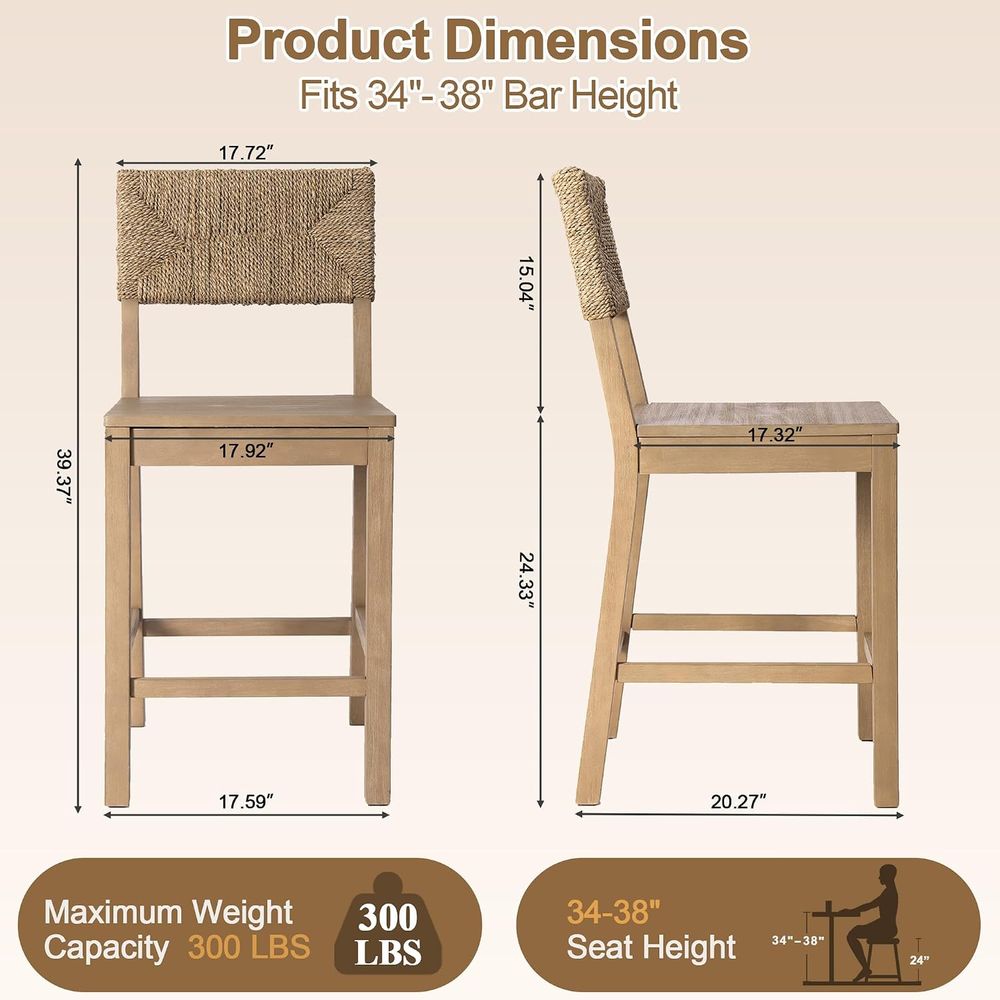 2'li Doğal Deniz Çayırı Sırtlı - Home Bar Stools incelemesi ve fiyatı