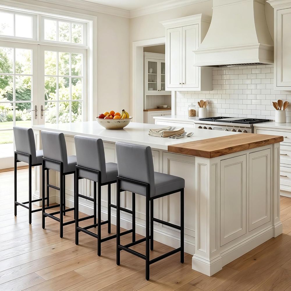 4'lü Gri Döşemeli Suni Deri Ba - Home Bar Stools incelemesi ve fiyatı